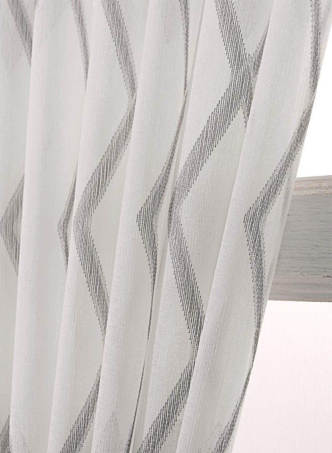 NAPEARL Sidelight Curtains - Geometric Pattern French Door Curtains, Sheer Front Door Curtain, White and Grey Panel, W25 X L40 Inches - Image 2